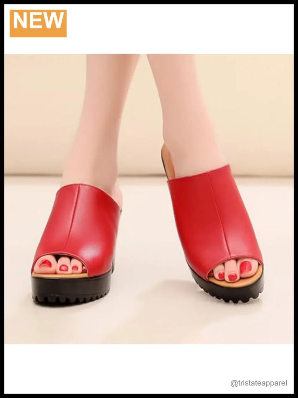 Faux Leather Platform Block Heel Slide Sandals Peep Toe Party Dress Shoes
